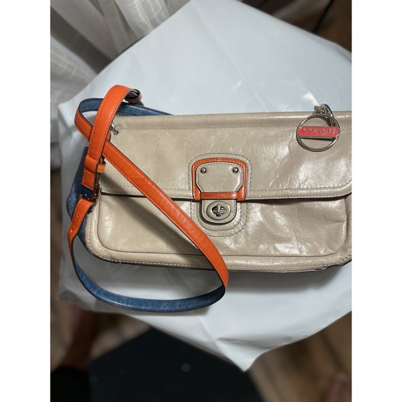 Coach Vintage City Willis In Colorblock Taupe/Blue/Orange Crossbody Turnlock - Picture 5 of 12